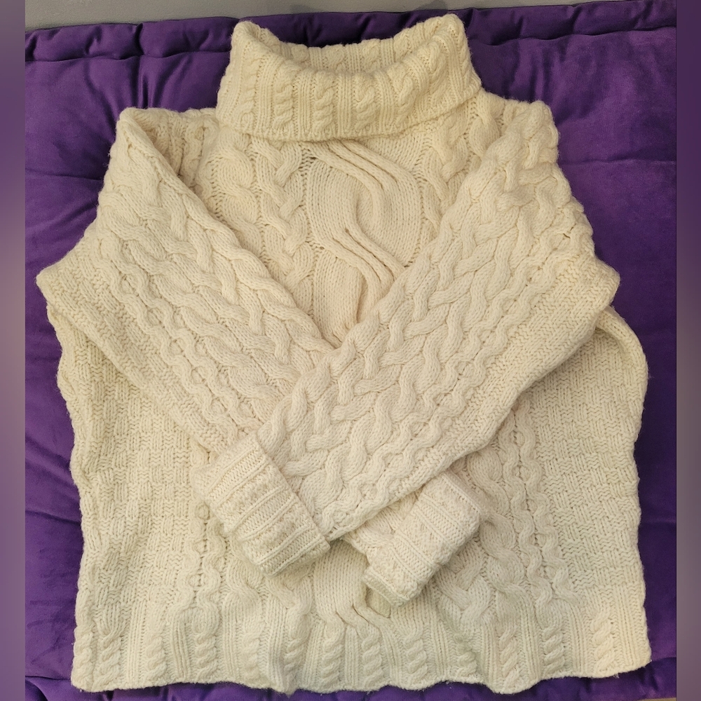 Vintage Wool Cream Cable Knit Turtleneck Sweater Highlamd Home Industries Medium